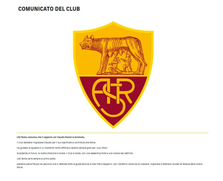 Comunicato Roma su Ranieri