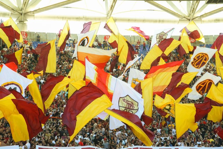 Rome,,Italy,-,September,29,2018:,Fans,Of,Roma,During,Football