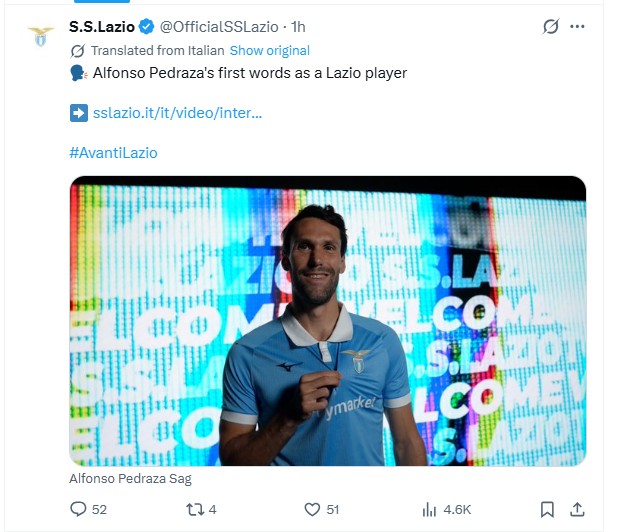 pedraza lazio tweet
